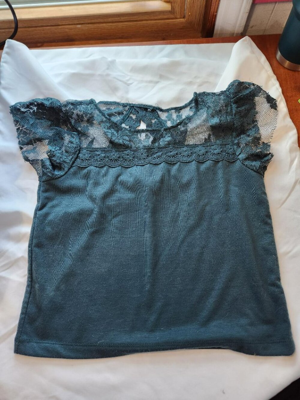 Joyfolie Zoella Teal Lace Flutter Sleeve Boho Top Girls 8